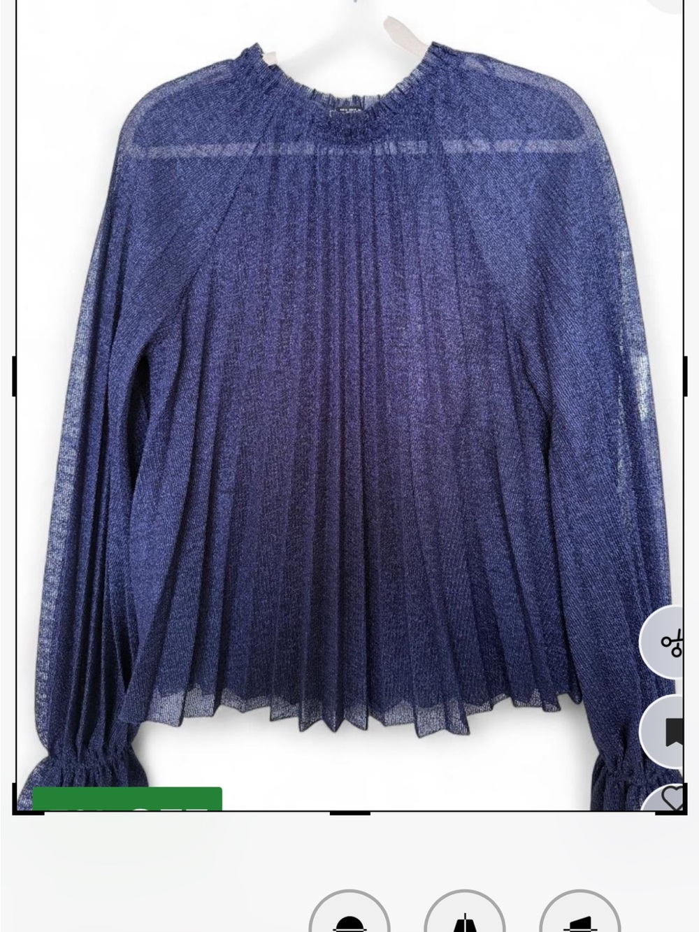 Zara Navy Metallic Sheer Pleated Blouse - Picture 2 of 4